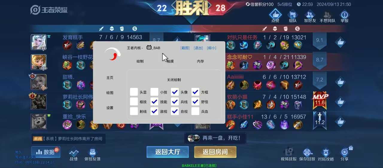 王者荣耀辅助对战数据面板界面截图